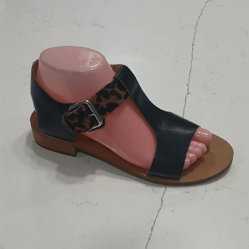 Latigo Black and Brown Sandals with Ankle Strap New Without Tags Or Box Leather